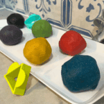 A tray of colourful homemade play-dough
