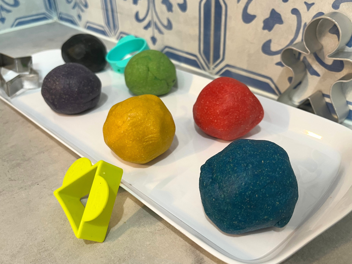 A tray of colourful homemade play-dough